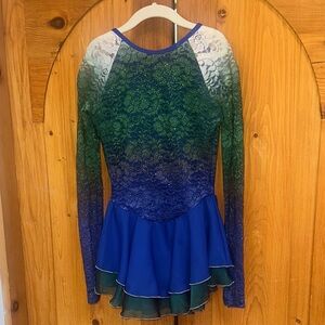 Jerry’s Ice Skating Dance Dress in Blue and Green Sparkles
